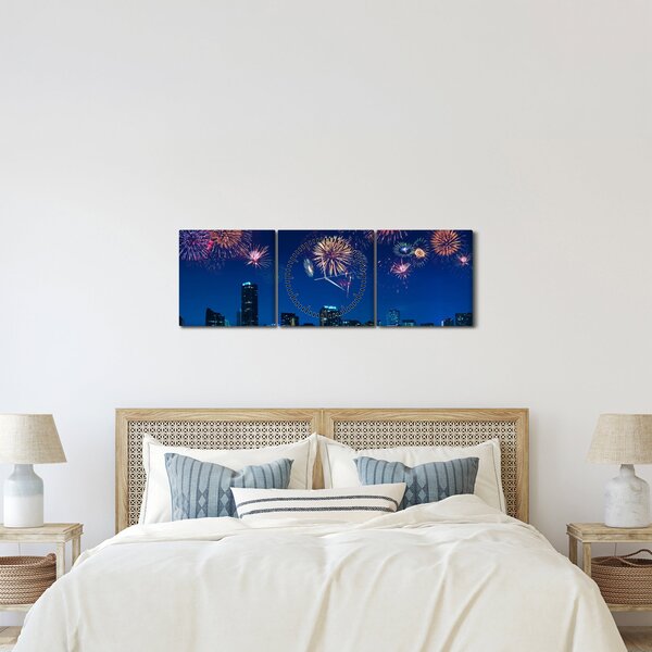 Kép - tűzijáték Miamiban (órával) (90x30 cm)