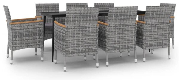 9 részes polyrattan és üveg kerti étkezőgarnitúra párnákkal