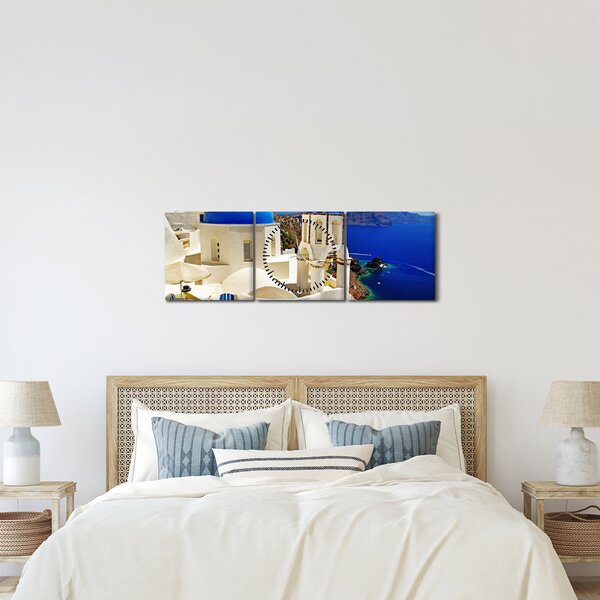 Kép - Santorini, Görögország (órával) (90x30 cm)