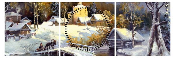 Kép - téli város (órával) (90x30 cm)
