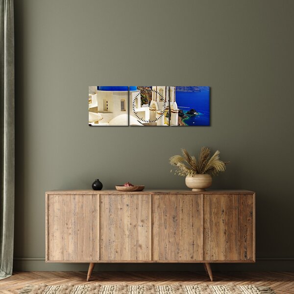Kép - Santorini, Görögország (órával) (90x30 cm)