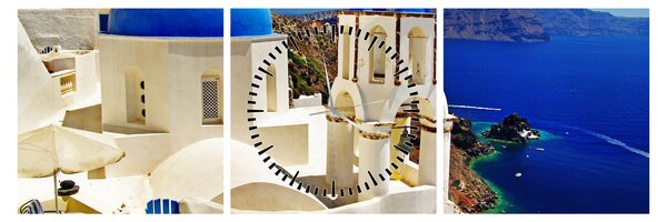 Kép - Santorini, Görögország (órával) (90x30 cm)