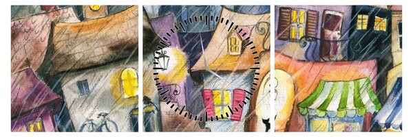 Kép - esős este (órával) (90x30 cm)