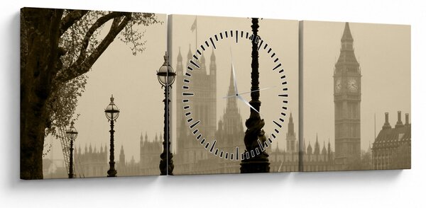 Kép - London a ködben, Anglia (órával) (90x30 cm)