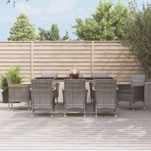 VidaXL 9 részes szürke polyrattan kerti étkezőgarnitúra párnával