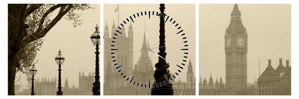 Kép - London a ködben, Anglia (órával) (90x30 cm)