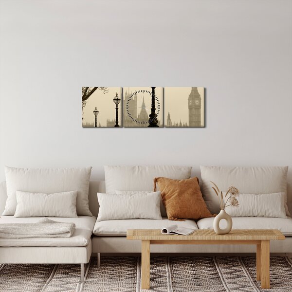 Kép - London a ködben, Anglia (órával) (90x30 cm)