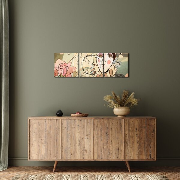 Kép - kubizmus -harlequin and rose (órával) (90x30 cm)
