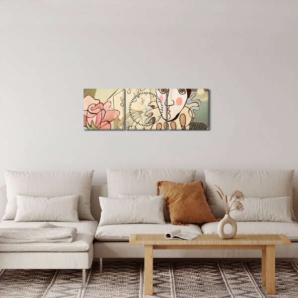 Kép - kubizmus -harlequin and rose (órával) (90x30 cm)