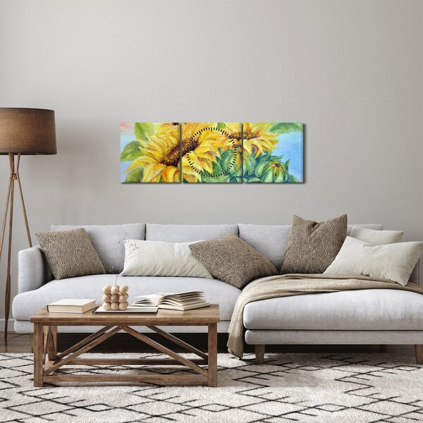 Virágzó napraforgó képe (órával) (90x30 cm)