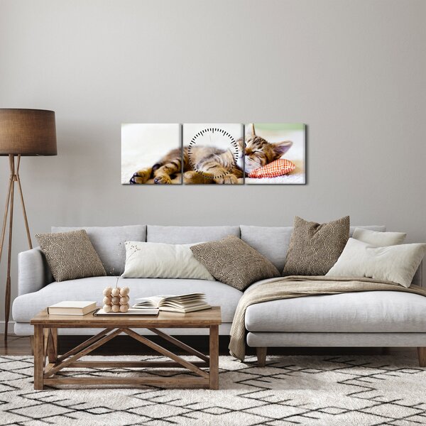 Kép - alvó cica (órával) (90x30 cm)