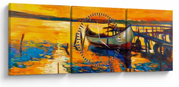 Kép - Hajó naplementekor (órával) (90x30 cm)