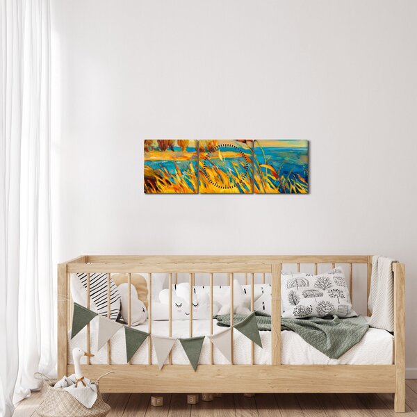 Kép - naplemente a tó felett, akril festmény (órával) (90x30 cm)