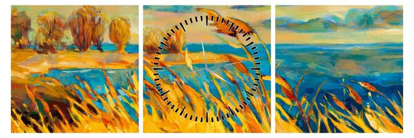 Kép - naplemente a tó felett, akril festmény (órával) (90x30 cm)
