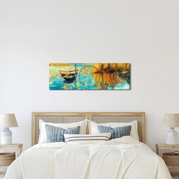Kép - Tó csónakokkal (órával) (90x30 cm)