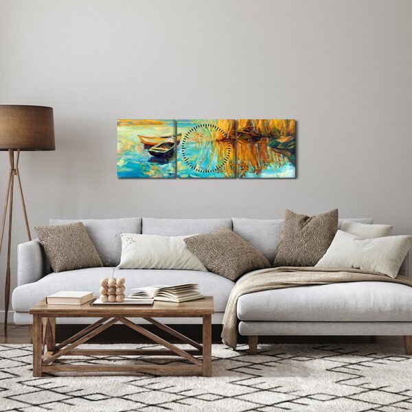 Kép - Tó csónakokkal (órával) (90x30 cm)