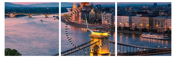 Kép - panoráma a városra, Budapest, Magyarország (órával) (90x30 cm)