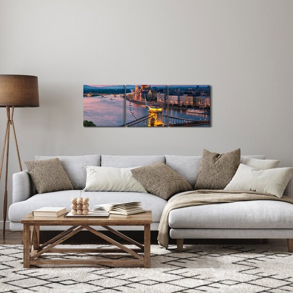 Kép - panoráma a városra, Budapest, Magyarország (órával) (90x30 cm)