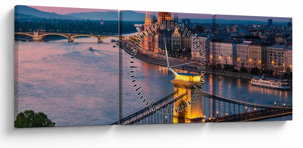 Kép - panoráma a városra, Budapest, Magyarország (órával) (90x30 cm)