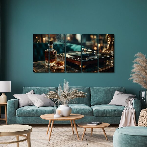 5 részes kép whisky és gramofon elegancia