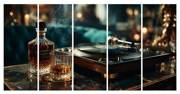5 részes kép whisky és gramofon elegancia