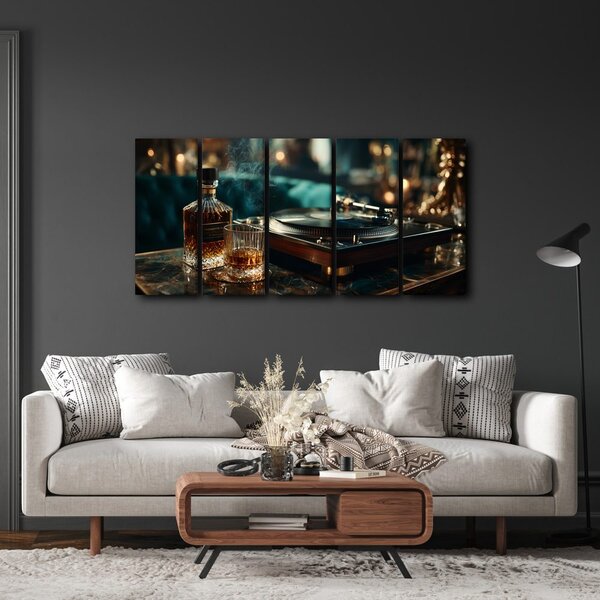5 részes kép whisky és gramofon elegancia