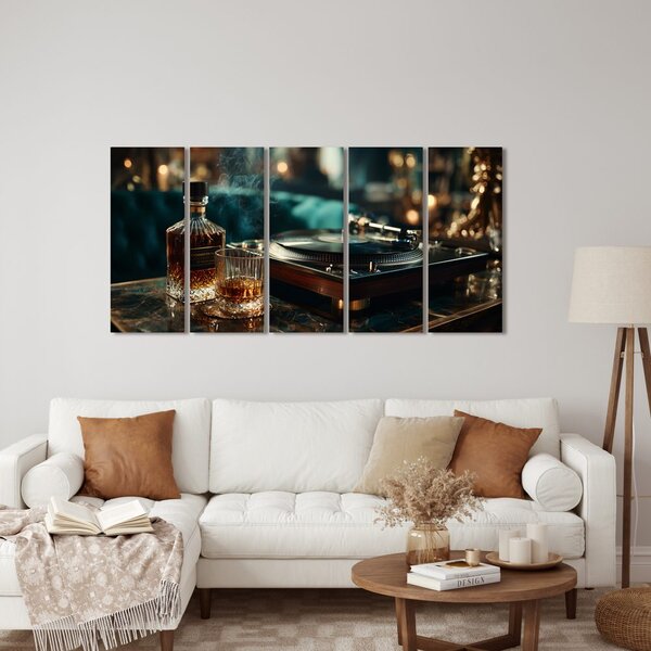 5 részes kép whisky és gramofon elegancia