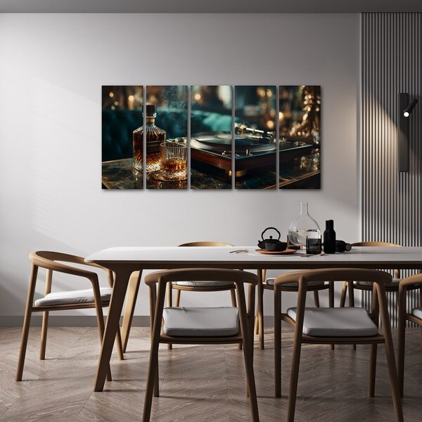 5 részes kép whisky és gramofon elegancia