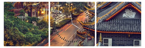 Kép - Qintai Road, Chengdu, Kína (órával) (90x30 cm)