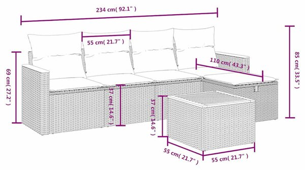 VidaXL Polyrattan Kerti Ülőgarnitúra - 6 részes - Fekete