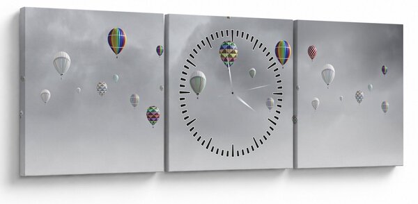 Kép - léggömbök egy téglafal felett (órával) (90x30 cm)