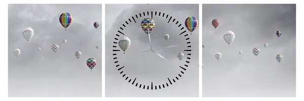 Kép - léggömbök egy téglafal felett (órával) (90x30 cm)