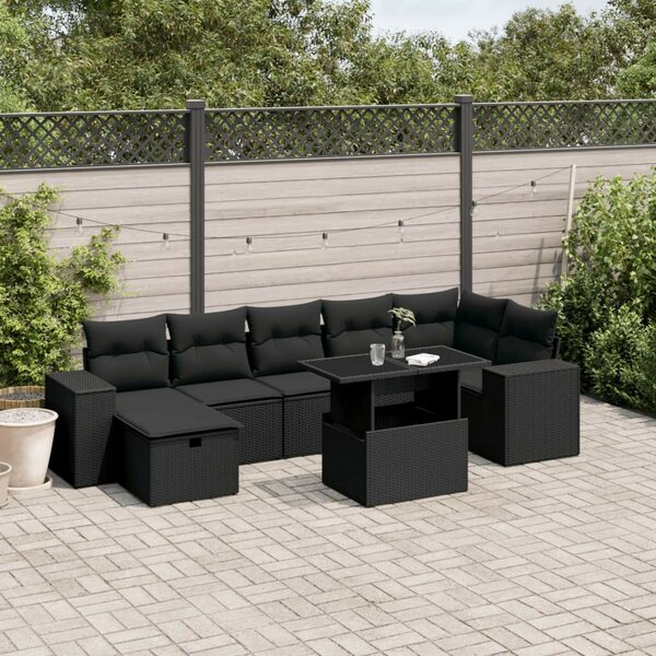 VidaXL Polyrattan Kerti Ülőgarnitúra - 8 részes - Fekete