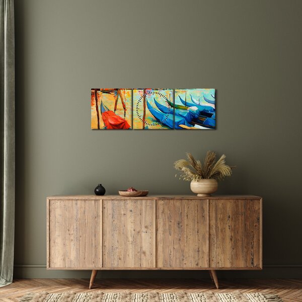 Kép - Velencei kikötő (órával) (90x30 cm)