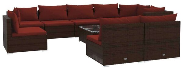 VidaXL 10 részes barna polyrattan kerti ülőgarnitúra párnákkal