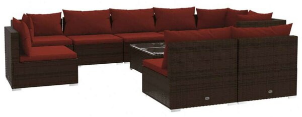 VidaXL 10 részes barna polyrattan kerti ülőgarnitúra párnákkal