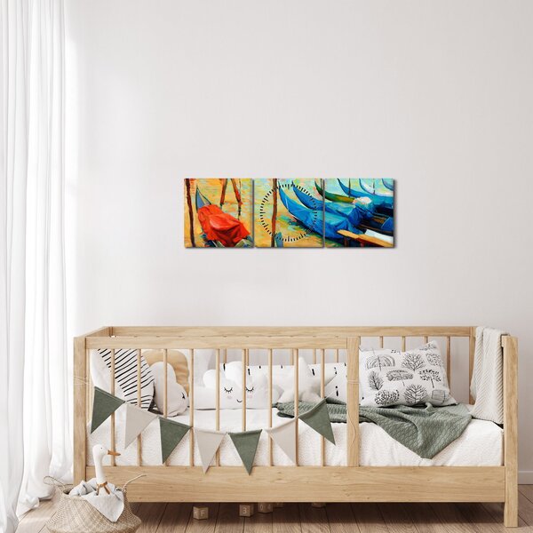 Kép - Velencei kikötő (órával) (90x30 cm)