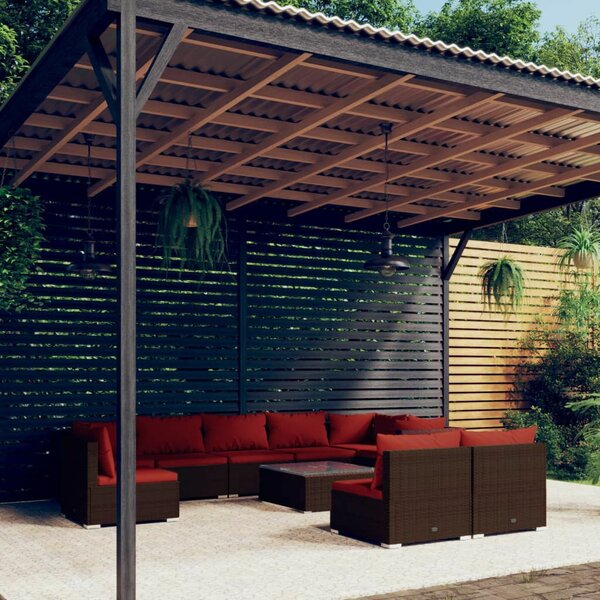 VidaXL 10 részes barna polyrattan kerti ülőgarnitúra párnákkal