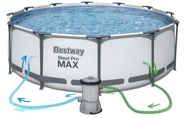 Bestway fémkeretes medence, 366x100 cm, 9.150 liter, szűrőszivattyúval és létrával