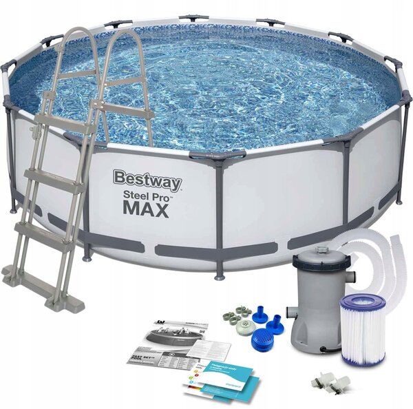 Bestway fémkeretes medence, 366x100 cm, 9.150 liter, szűrőszivattyúval és létrával