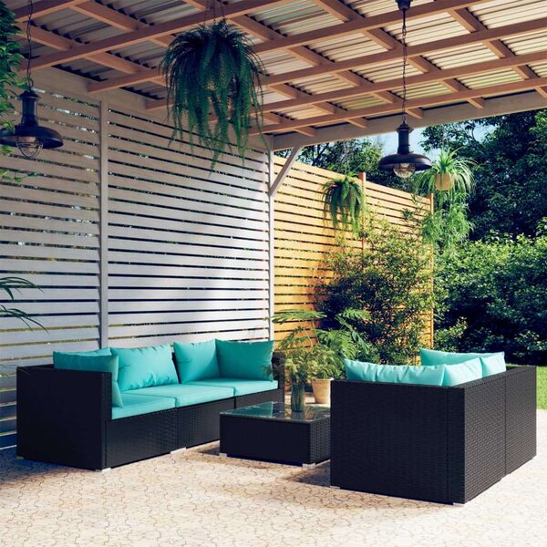 Polyrattan Kerti Ülőgarnitúra - 6 részes - Fekete
