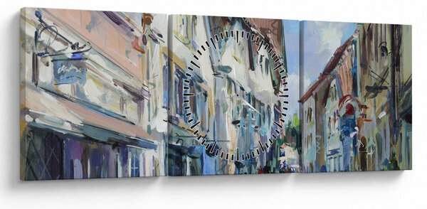 Kép - régi város sikátora, akril festmény (órával) (90x30 cm)