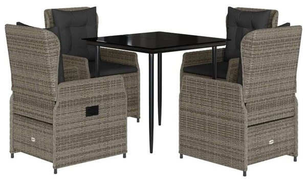 VidaXL Polyrattan Kerti Étkezőgarnitúra - 5 részes - Szürke