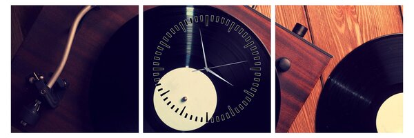 Gramofon lemezek képe (órával) (90x30 cm)