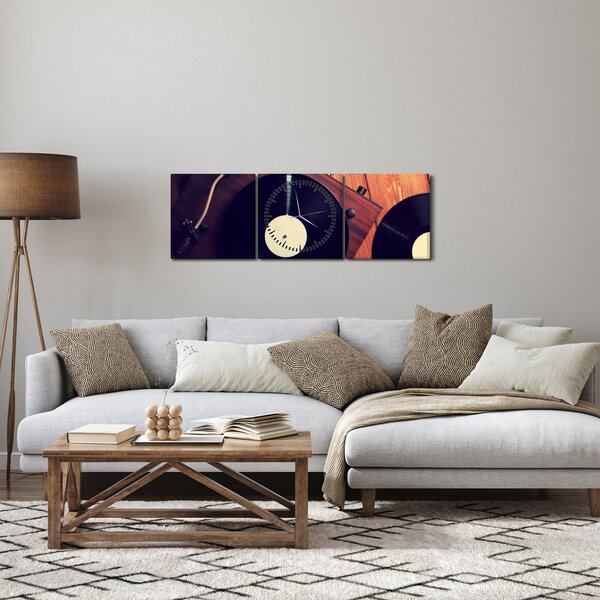 Gramofon lemezek képe (órával) (90x30 cm)