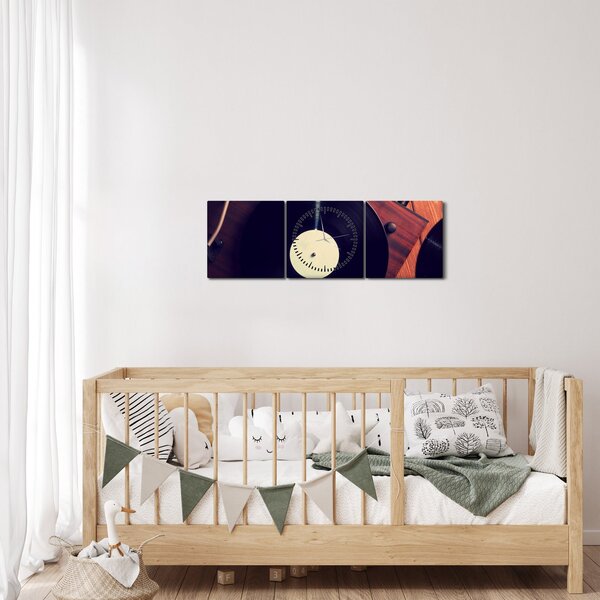 Gramofon lemezek képe (órával) (90x30 cm)