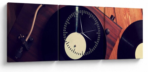 Gramofon lemezek képe (órával) (90x30 cm)