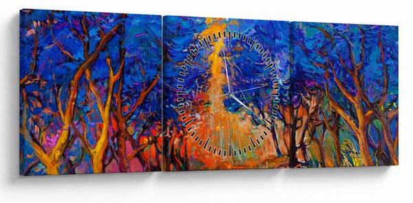 Kép - őszi fa koronák, modern impresszionizmus (órával) (90x30 cm)