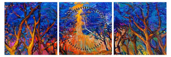 Kép - őszi fa koronák, modern impresszionizmus (órával) (90x30 cm)