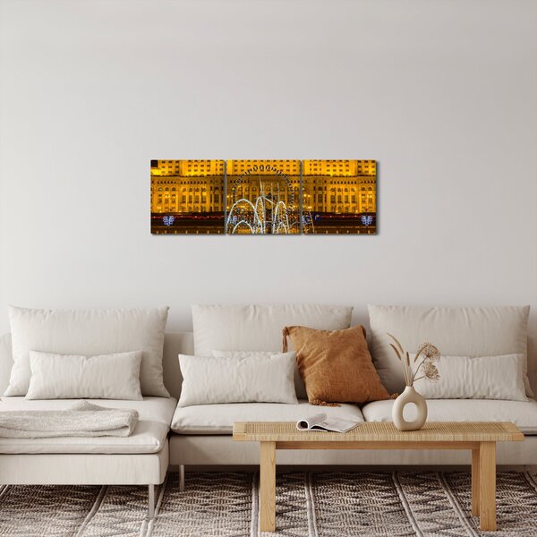 Kép - A Parlament palotája, Bukarest, Románia (órával) (90x30 cm)